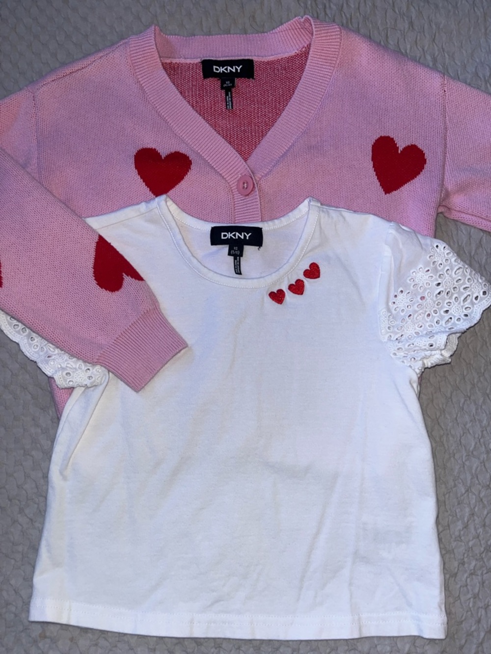 DKNY little Girls heart print sweater and top set